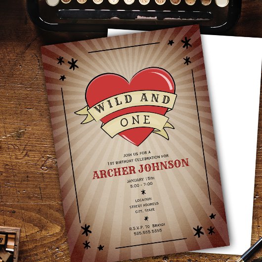 Wilde en Eén Tattoo Hart Eerste Dag Uitnodiging