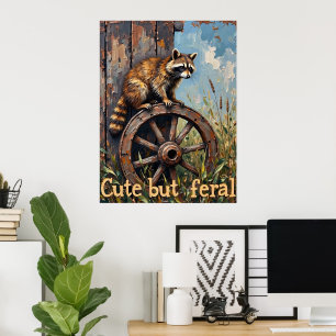 Wilde en Fancy: Wasbeer op Antieke Wiel Poster