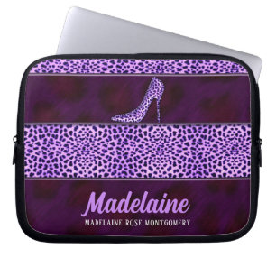 Wilde en Feminine Paarse Cheetah Print Laptop Sleeve