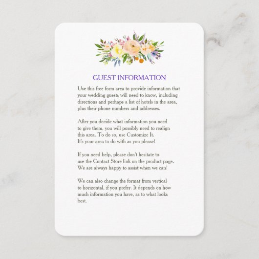 Wilde en Floral Wedding Insert Informatiekaartje (Voorkant)