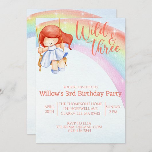 Wilde en gratis regenboog derde verjaardag kaart (Voorkant / Achterkant)