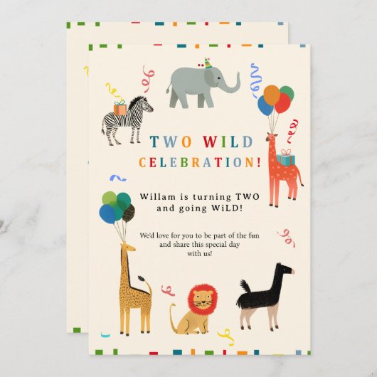 Wilde en grillige 2e verjaardag kaart (Voorkant / Achterkant)