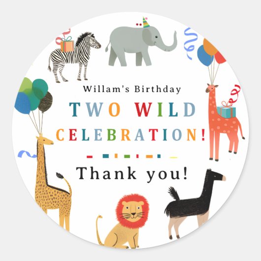 Wilde en grillige 2e verjaardag ronde sticker (Voorkant)