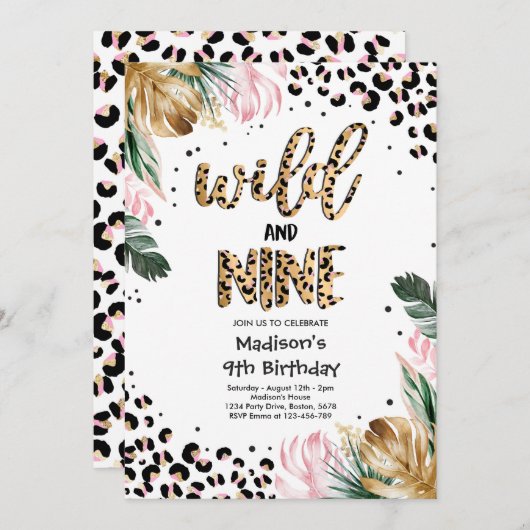 Wilde en negen luipaardprint 9e verjaardagsfeestje kaart (Voorkant / Achterkant)