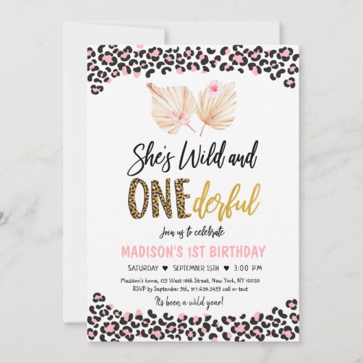 Wilde en ONEderful Leopard Print Pink Birthday Kaart (Voorkant)
