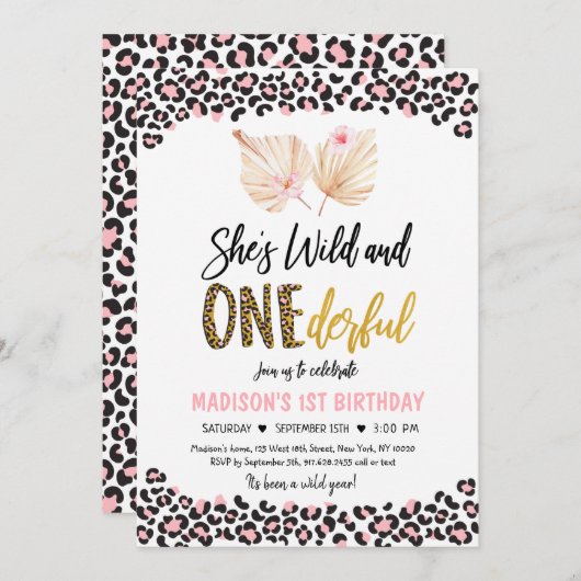 Wilde en ONEderful Leopard Print Pink Birthday Kaart (Voorkant / Achterkant)