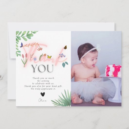 Wilde en Onederful, wilde bloem, roze foto Bedankkaart (Voorkant)