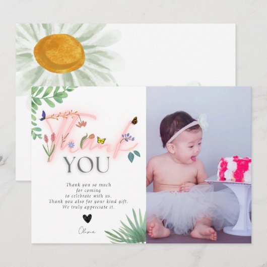 Wilde en Onederful, wilde bloem, roze foto Bedankkaart (Voorkant / Achterkant)