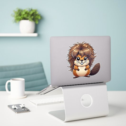 Wilde en pluizige leuke behaarde bever sticker (Laptop op bureau)