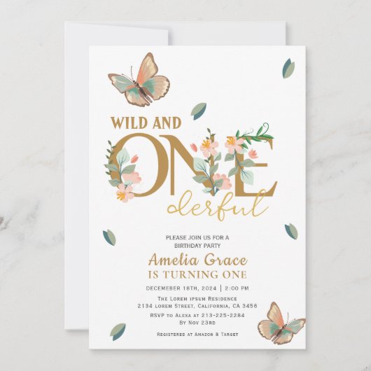 Wilde en prachtige perzik bloemen 1e verjaardag kaart (Voorkant)