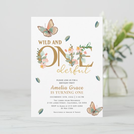 Wilde en prachtige perzik bloemen 1e verjaardag kaart (Staand voorkant)