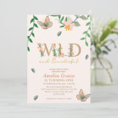 Wilde en prachtige perzik bloemenmeisje 1e verjaar kaart (Staand voorkant)