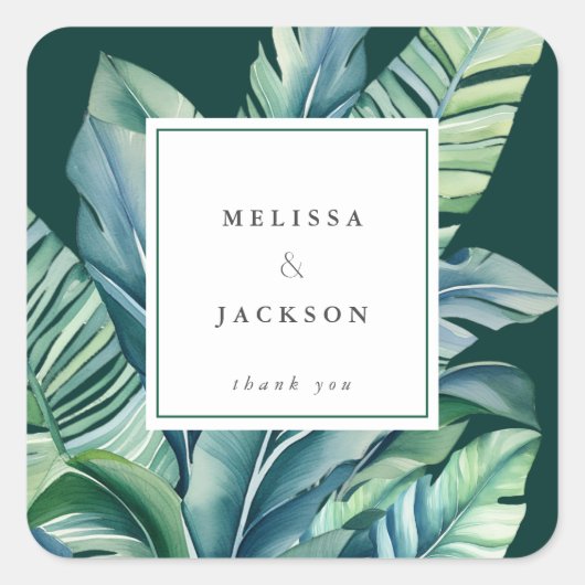 Wilde en tropische bladeren Exotisch Bladgroen Vierkante Sticker (Voorkant)