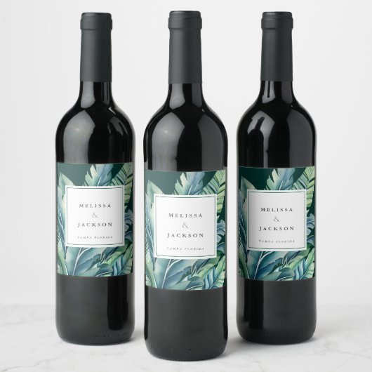 Wilde en tropische bladeren Exotisch Bladgroen Wijn Etiket (Flessen)