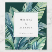 Wilde en tropische bladeren Exotisch Bladgroen Wijn Etiket (Enkel label)