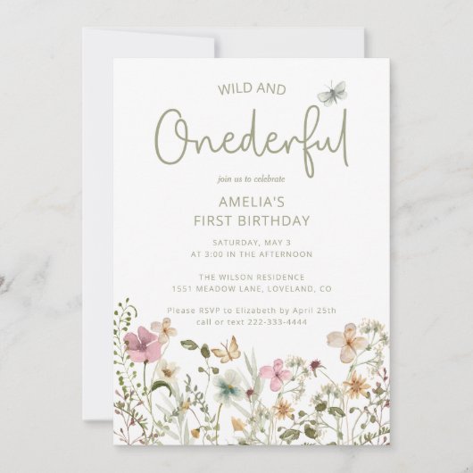 Wilde en Vernederende Wildbloem 1e verjaardag Kaart (Voorkant)