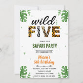 Wilde en vijf safari dierentuin uitnodiging (Voorkant)