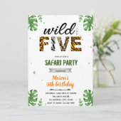 Wilde en vijf safari dierentuin uitnodiging (Staand voorkant)