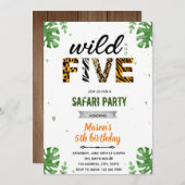 Wilde en vijf safari dierentuin uitnodiging (Voorkant / Achterkant)