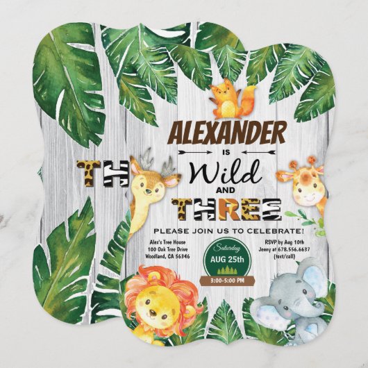 Wilde en vrije 3de verjaardag uitnodiging safari (Voorkant / Achterkant)