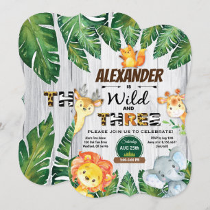 Wilde en vrije 3de verjaardag uitnodiging safari