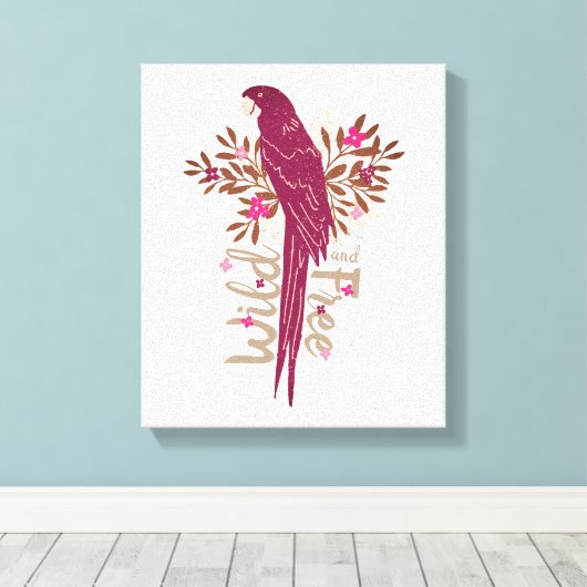 Wilde en vrije Ara Parrot Tropische Bladeren Canvas Afdruk (Insitu (Houten vloer))