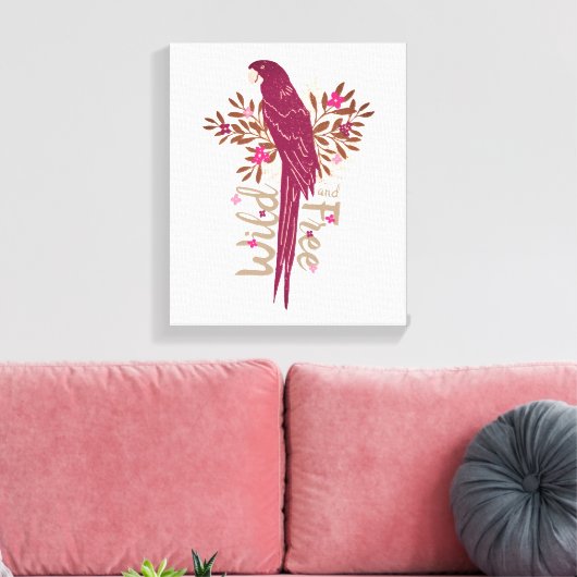 Wilde en vrije Ara Parrot Tropische Bladeren Canvas Afdruk (Insitu (Woonkamer))