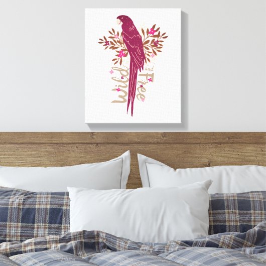 Wilde en vrije Ara Parrot Tropische Bladeren Canvas Afdruk (Insitu (Slaapkamer))