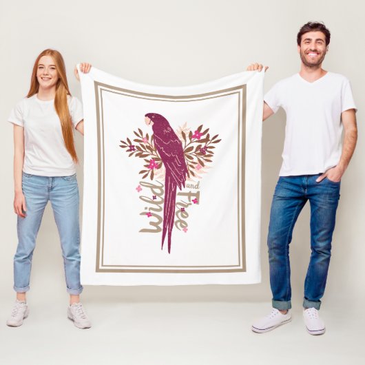 Wilde en vrije Ara Parrot Tropische Bladeren Fleece Deken (In situ)