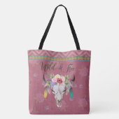 Wilde en vrije Boho-Canvas tas (Faded frambozen) (Achterkant)