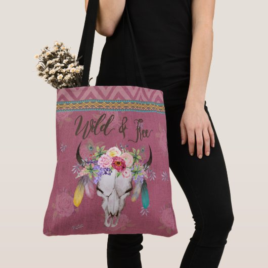 Wilde en vrije Boho-Canvas tas (Faded frambozen) (Dichtbij)