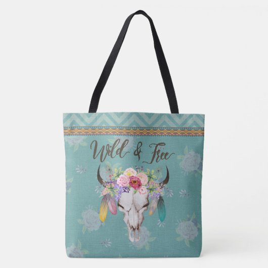 Wilde en vrije Boho-Canvas tas (Faded Turquoise) (Voorkant)