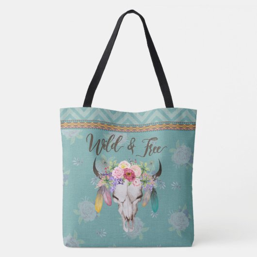 Wilde en vrije Boho-Canvas tas (Faded Turquoise) (Achterkant)