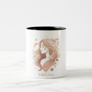 Wilde en Vrije Esthetische Boho Lijn Kunst Vrouwen Tweekleurige Koffiemok