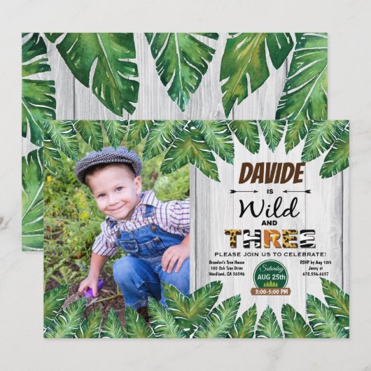 Wilde en vrije fotouitnodiging voor 3e verjaardag kaart (Voorkant / Achterkant)