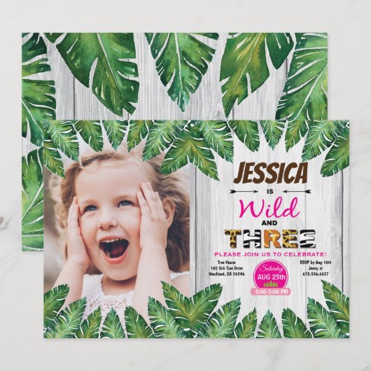 Wilde en vrije fotouitnodiging voor 3e verjaardag kaart (Voorkant / Achterkant)