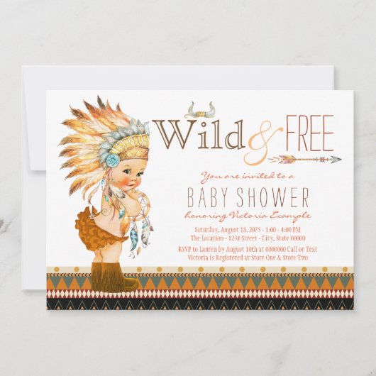Wilde en vrije meisjes Boho Tribal Baby shower Kaart (Voorkant)