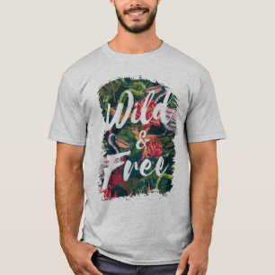 Wilde en vrije typografie, tropische vogels en blo t-shirt