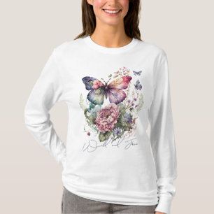 Wilde En Vrije Vlinder Bloemige Waterverf T-shirt