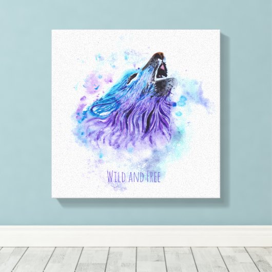 Wilde en Vrije Waterverf Wolf - Mixed Media Canvas Afdruk (Insitu (Houten vloer))