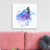 Wilde en Vrije Waterverf Wolf - Mixed Media Canvas Afdruk (Insitu (Woonkamer))