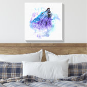 Wilde en Vrije Waterverf Wolf - Mixed Media Canvas Afdruk (Insitu (Slaapkamer))