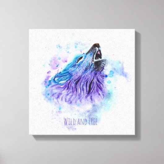 Wilde en Vrije Waterverf Wolf - Mixed Media Canvas Afdruk (Voorkant)