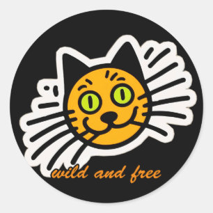 Wilde en vrije zwarte kat ronde sticker