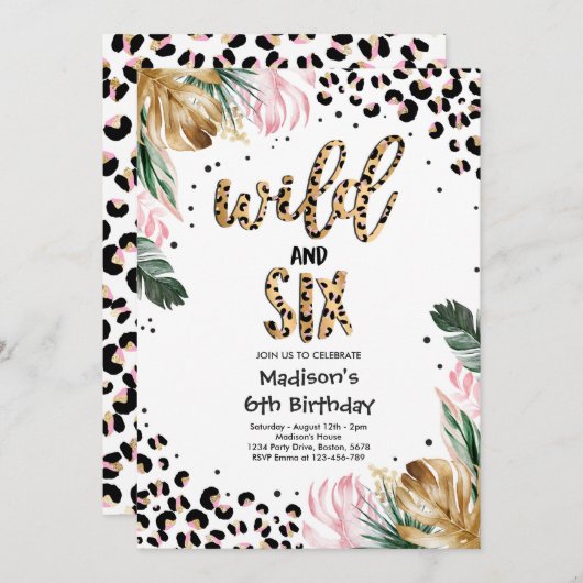 Wilde en Zes Leopard drukken 6e verjaardag Kaart (Voorkant / Achterkant)