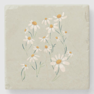 Wilde Esthetische Kamille Bloemen Stenen Onderzetter