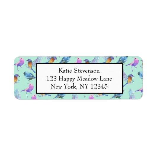Wilde exotische vogels kleurige Waterverf Patroonl Etiket (Voorkant)