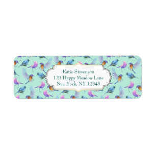 Wilde exotische vogels kleurrijk Waterverf patroon Etiket