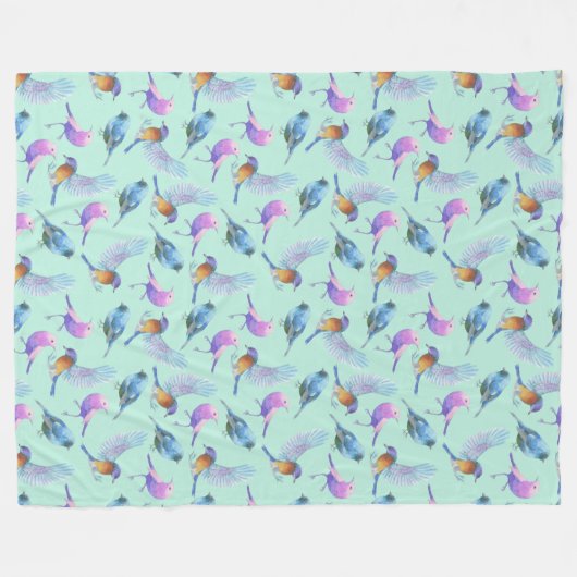 Wilde exotische vogels kleurrijk Waterverf patroon Fleece Deken (Voorkant (Horizontaal))