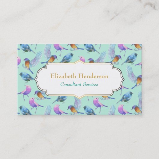 Wilde exotische vogels kleurrijk Waterverf patroon Visitekaartje (Voorkant)